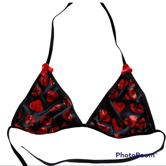 Lingerie Set 2 Piece tie side and Red Heart Prints Very Sexy G-string size med - Picture 4 of 6